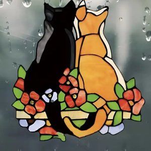 Metal Alloy Garden Cat Painted Window Decoration, Hanging Art Hanging Chain